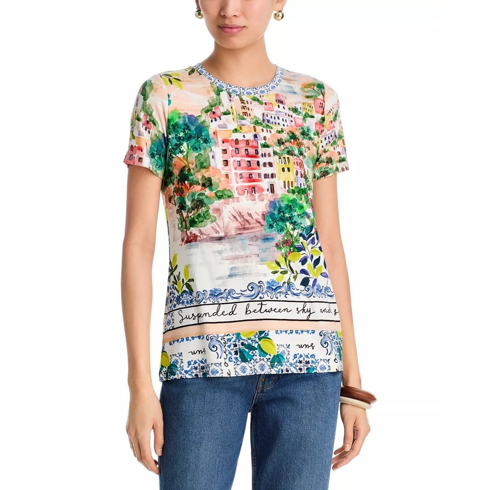 Johnny Was the Janie Coast Print T-Shirt Women Small Multicolor Crew Neck NWT S